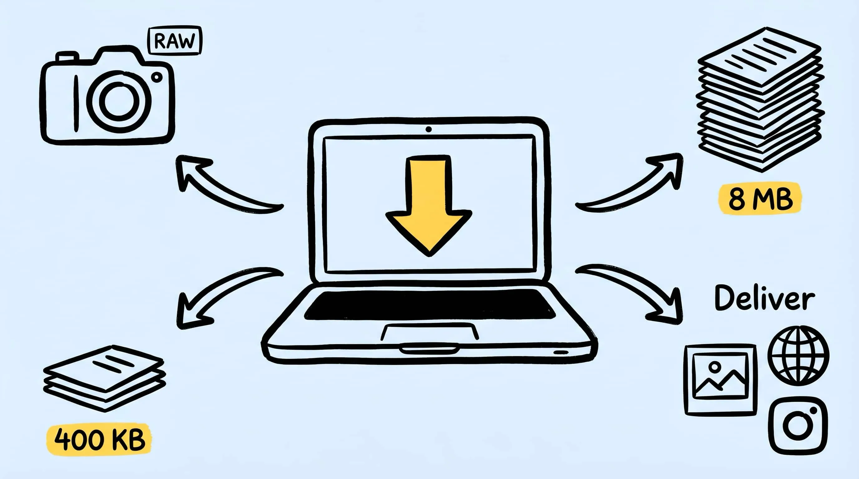Zipic 摄影师图片优化工作流，展示 Mac 上的预设、尺寸调整和格式选项
